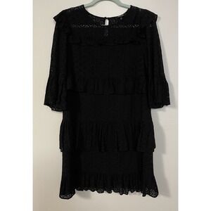 Madewell Waterlily Eyelet Dress Size 6 Black‎ Bell Sleeves Wedding Formal